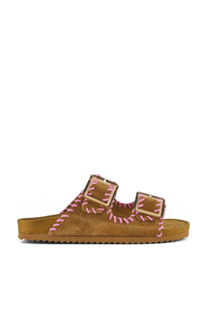   suède slippers bruin