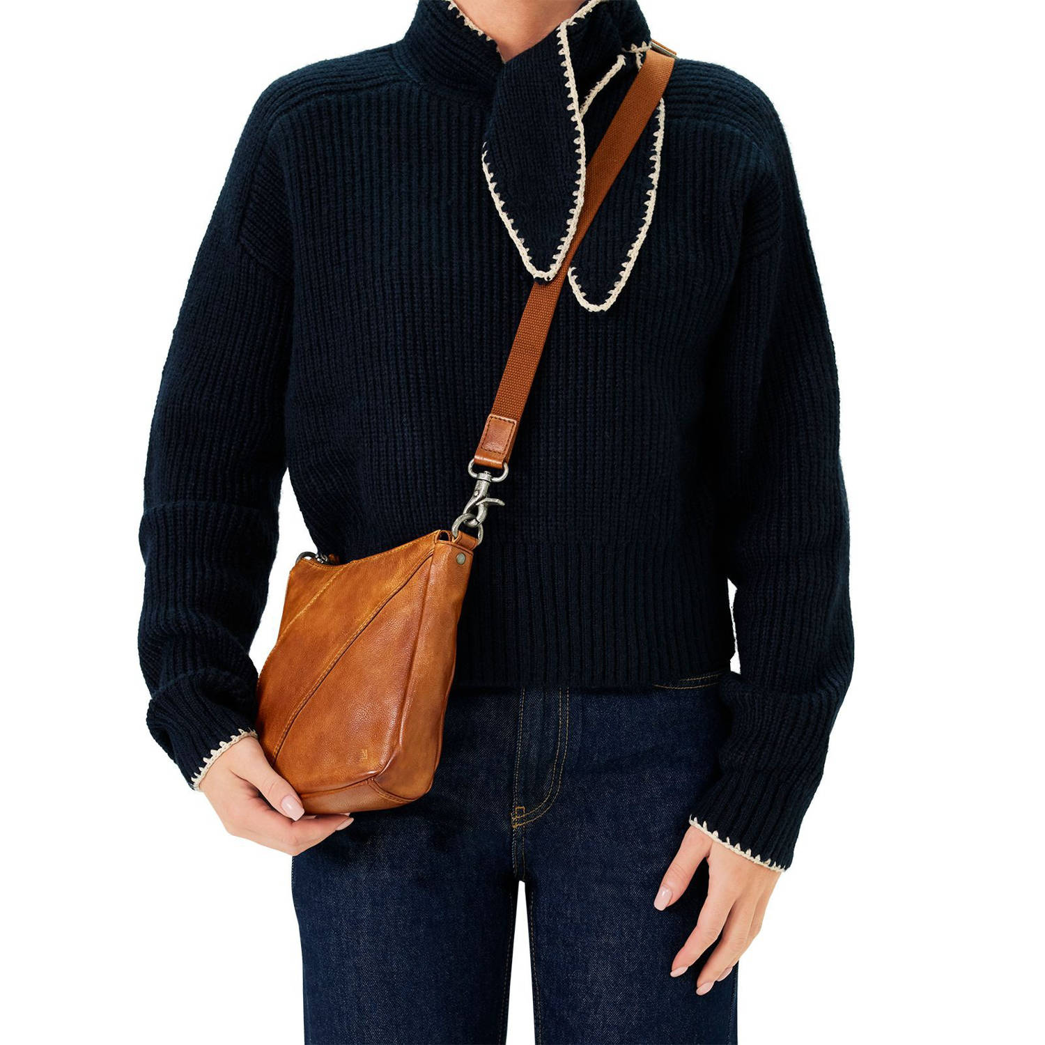 Manfield leren crossbody tas cognac