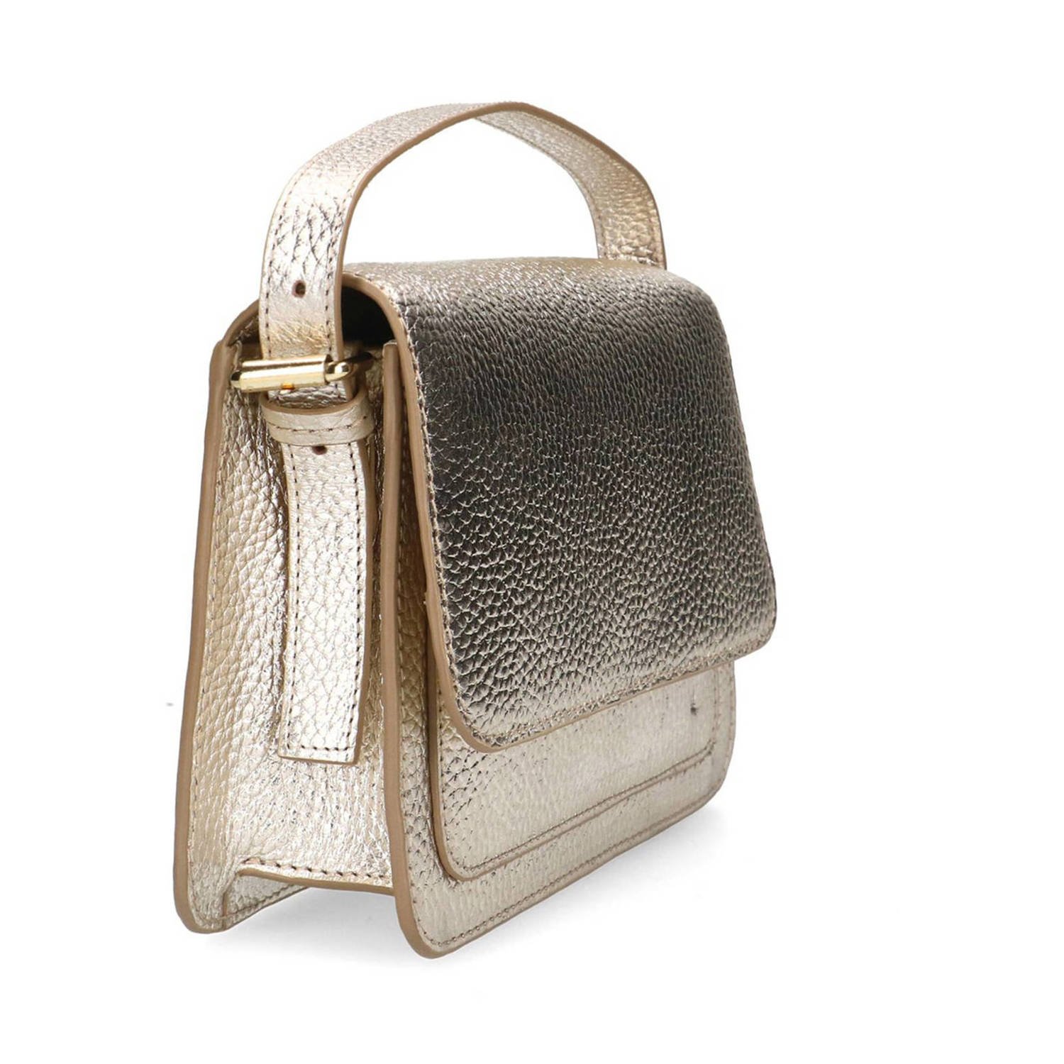 Manfield metallic leren crossbody tas goudkleurig