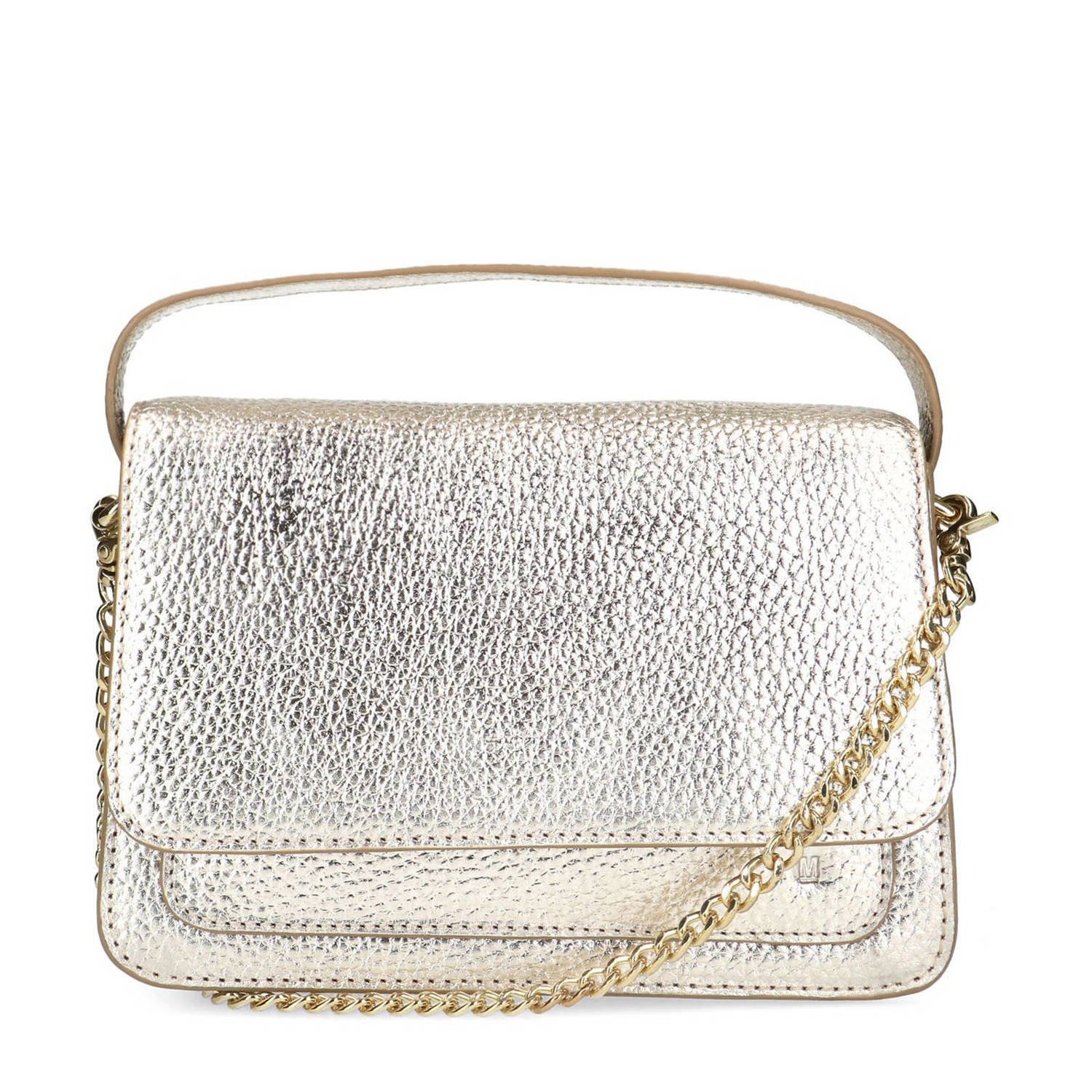 Manfield metallic leren crossbody tas goudkleurig