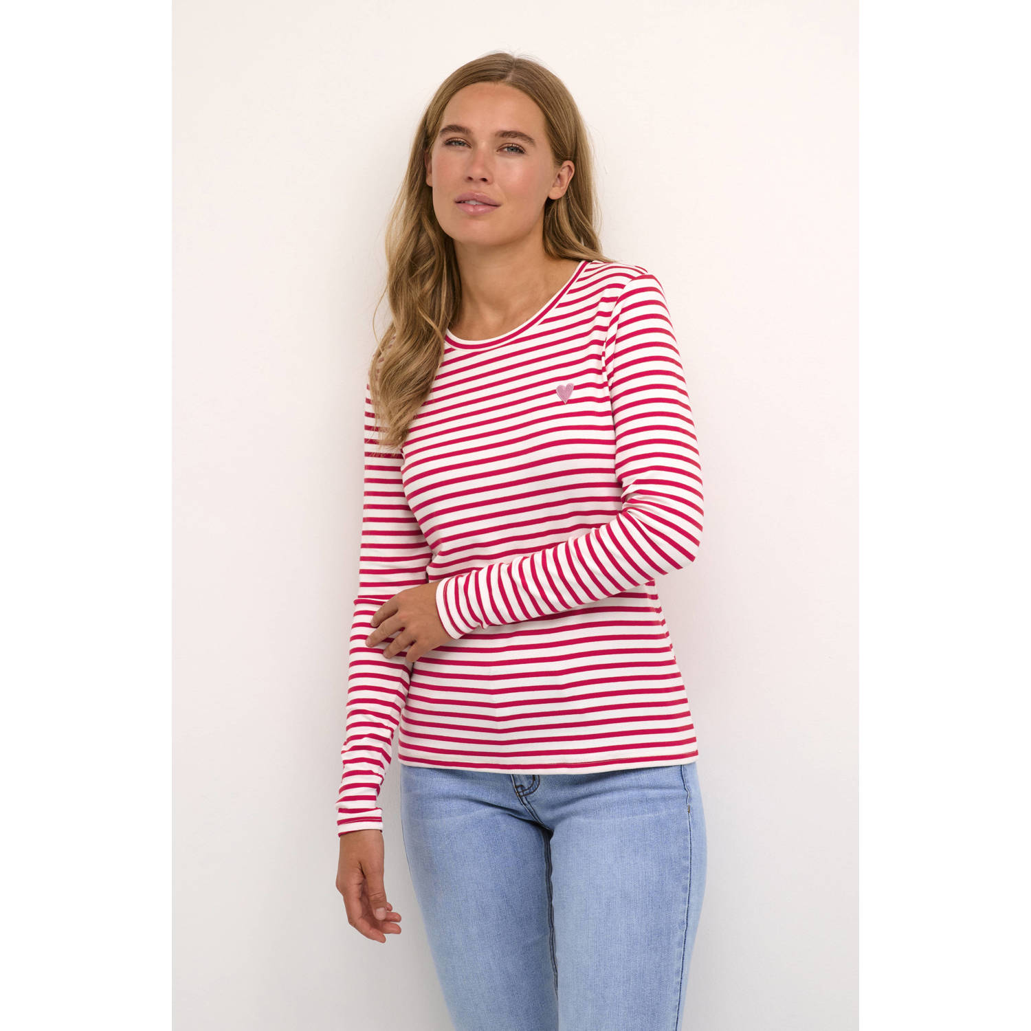 Kaffe Gestreepte hartdetail lange mouw top Multicolor Dames