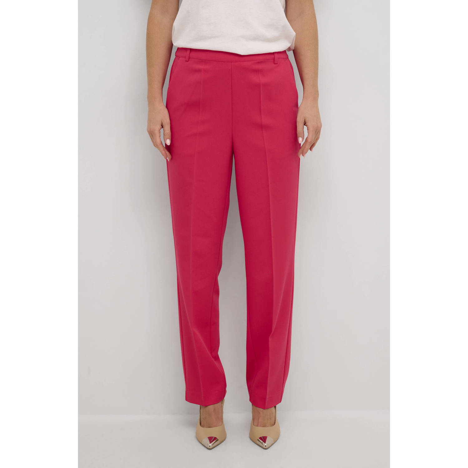 Kaffe slim fit pantalon roze