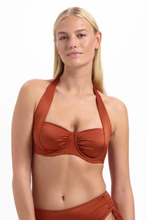 niet-voorgevormde strapless halter bikinitop brons