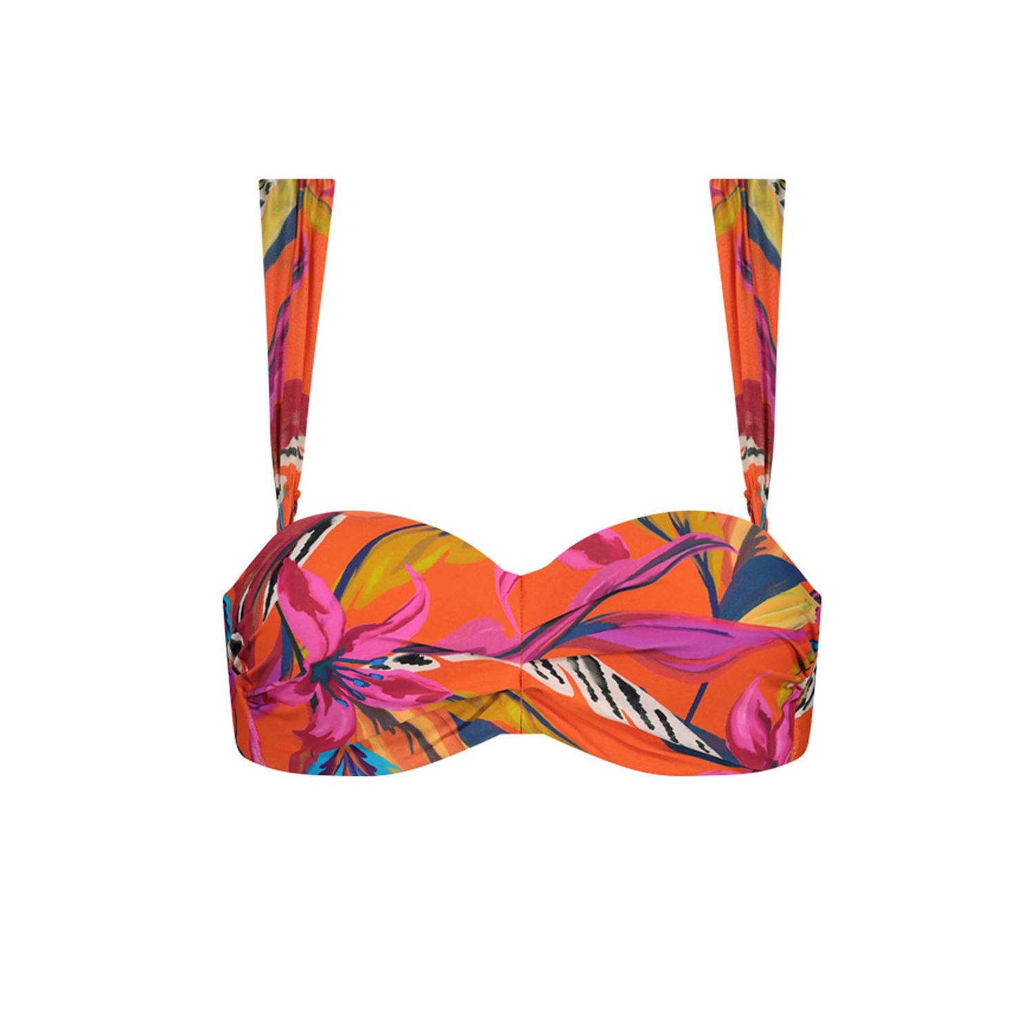 Cyell voorgevormde strapless bandeau bikinitop oranje multi