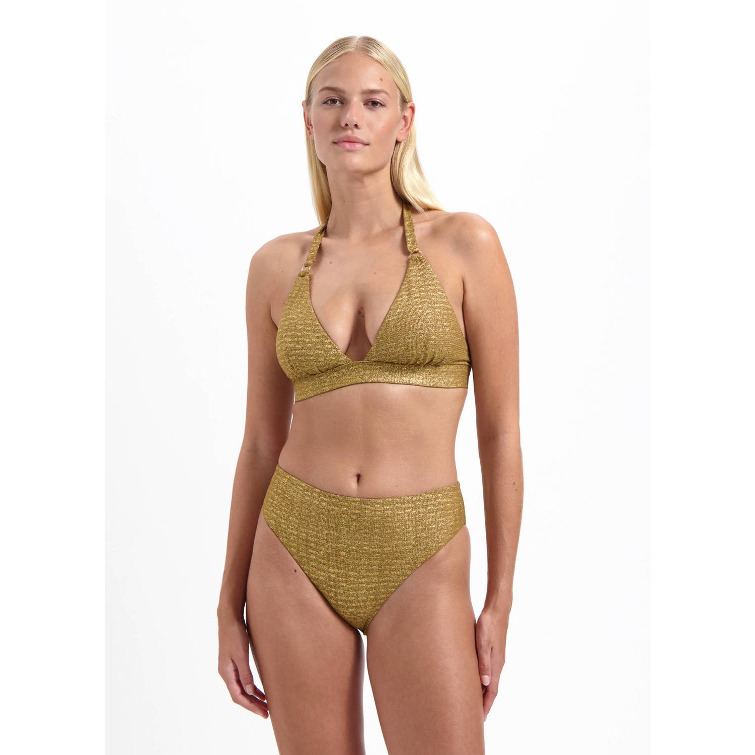 Cyell voorgevormde halter bikinitop met glitters goud
