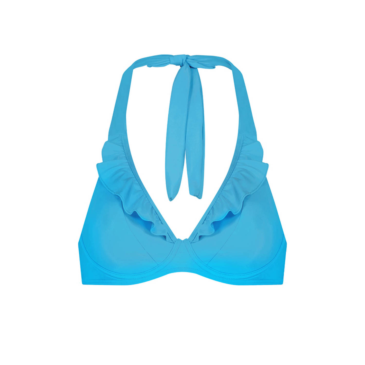 Cyell niet-voorgevormde halter bikinitop met ruches lichtblauw