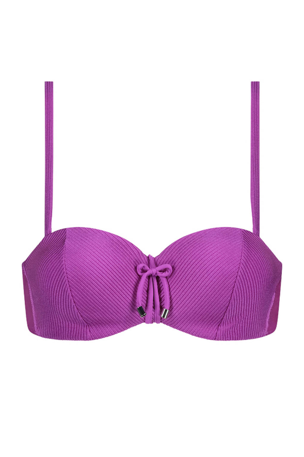 Cyell voorgevormde strapless bandeau bikinitop met ribstructuur fuchsia