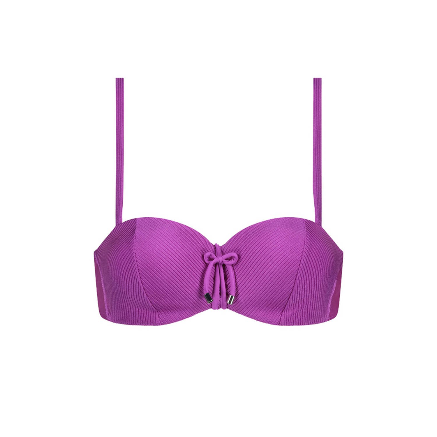 Cyell voorgevormde strapless bandeau bikinitop met ribstructuur fuchsia