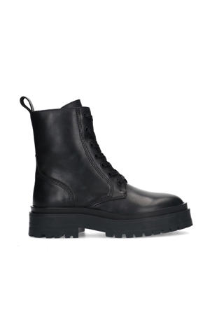chunky leren veterboots zwart