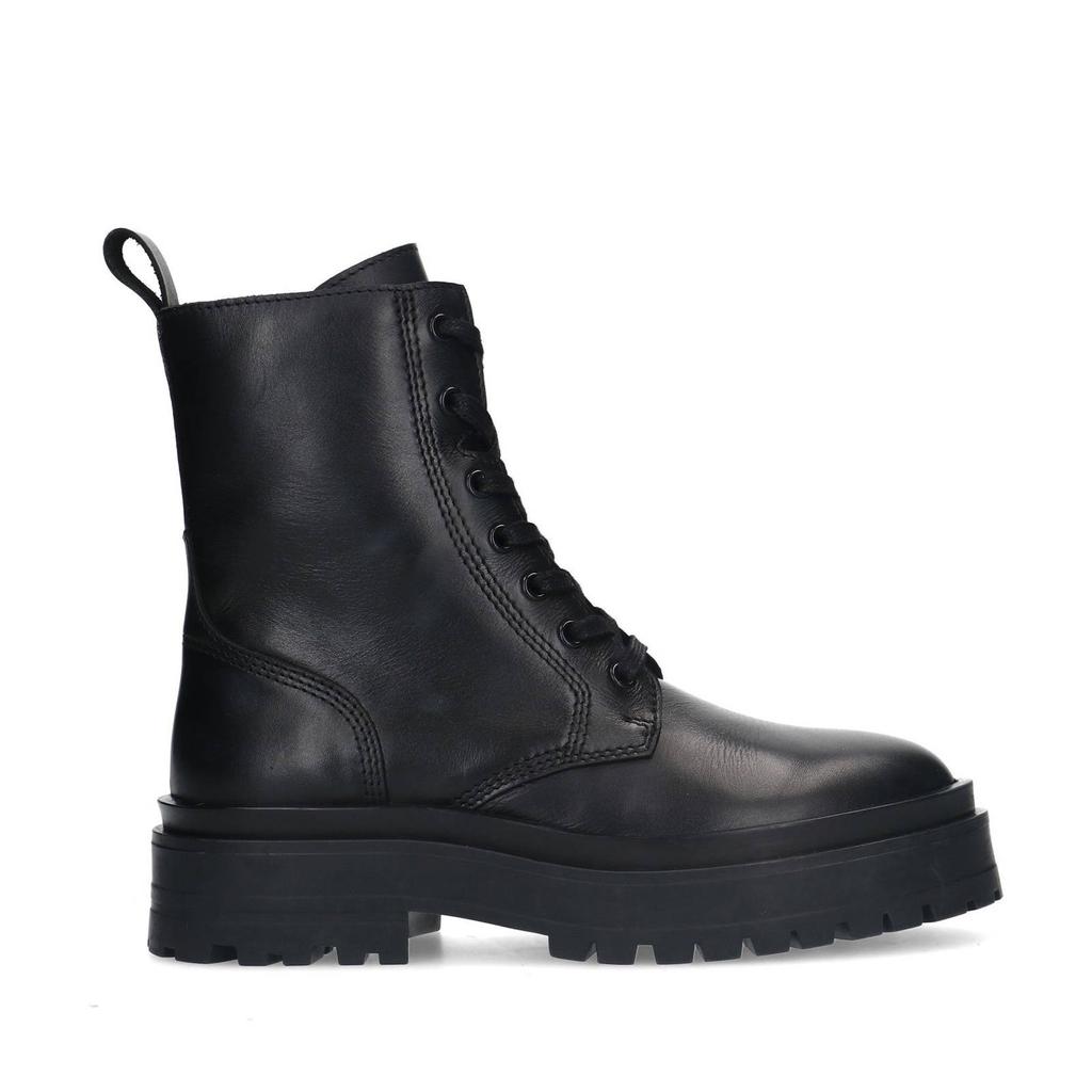 Zwarte dames Sacha chunky leren veterboots met rits- en vetersluiting