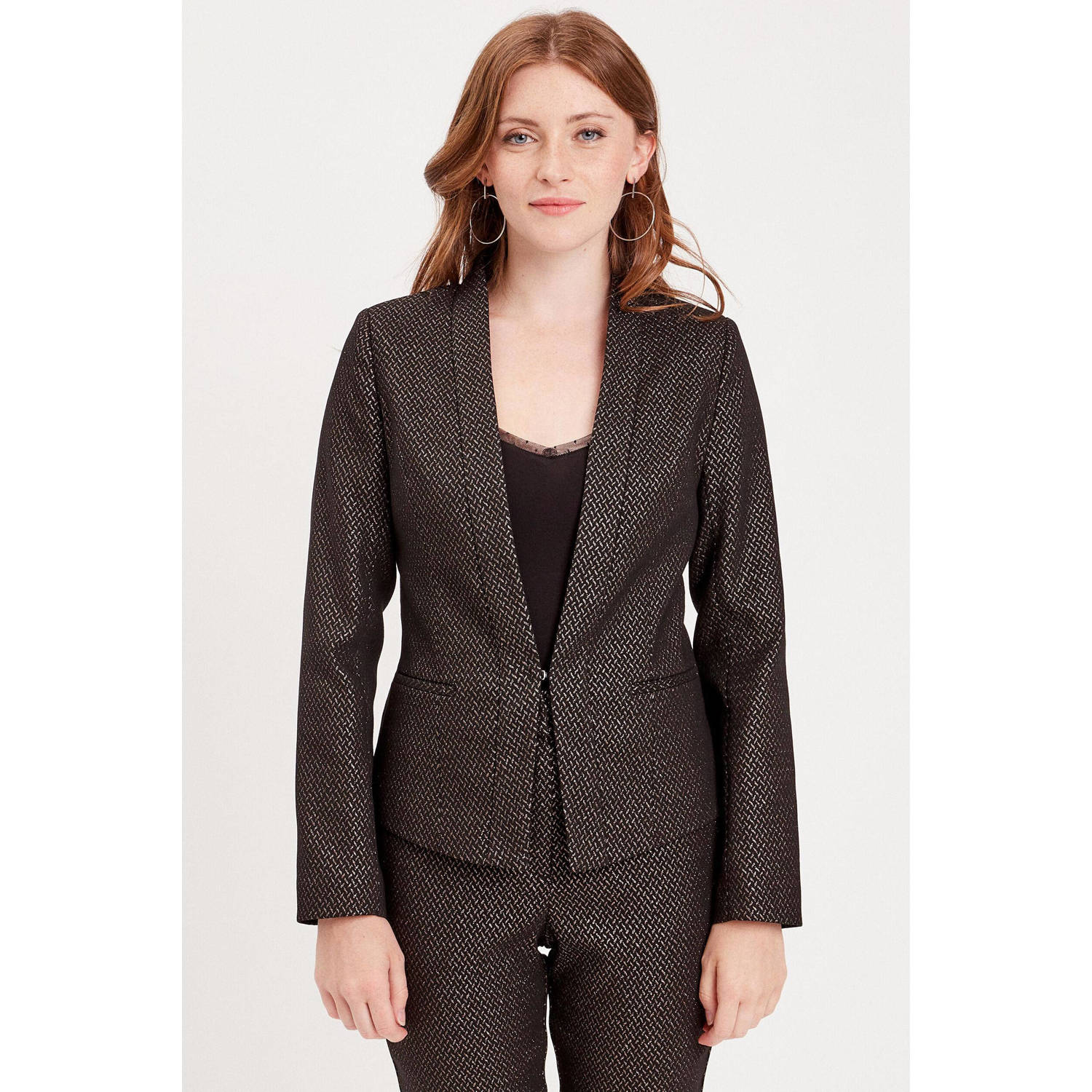 Cache metallic getailleerde blazer met all over print en glitters zwart zilver