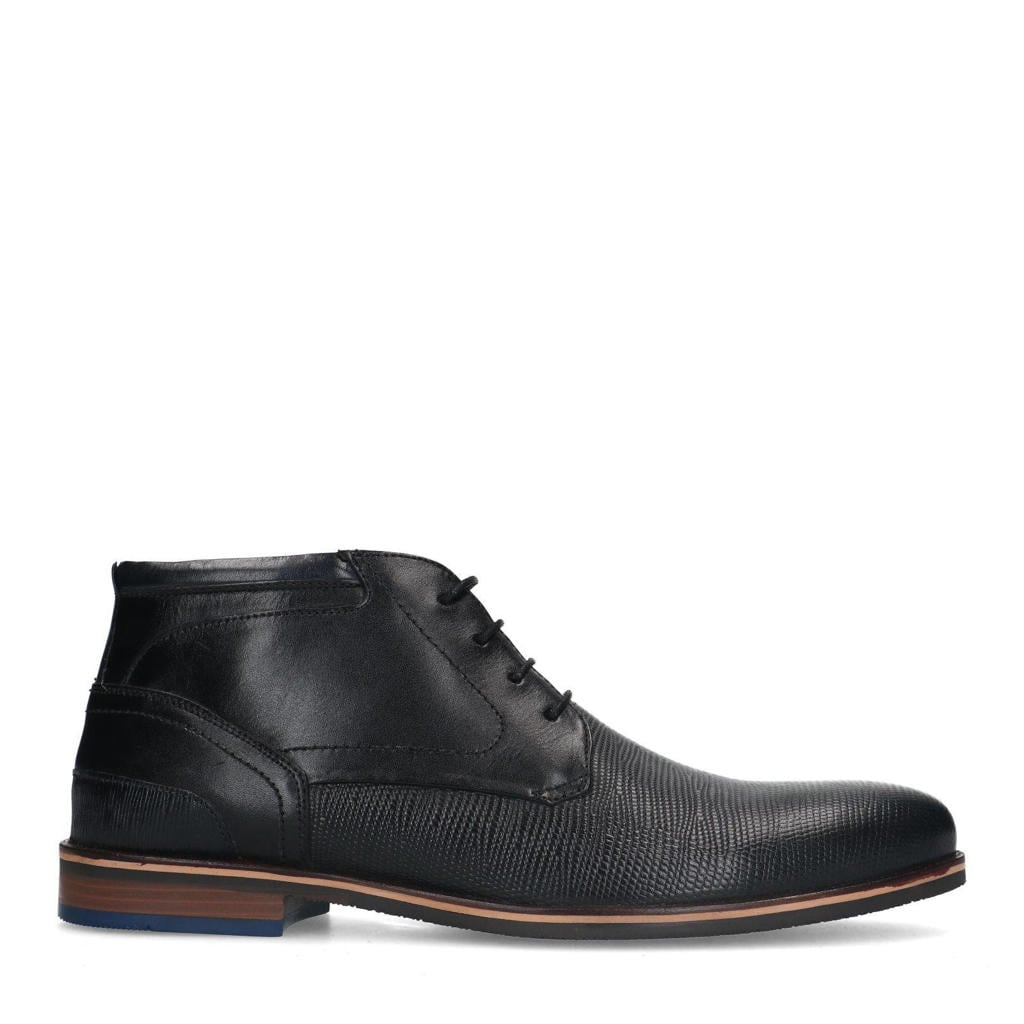 Zwarte heren Manfield leren veterschoenen
