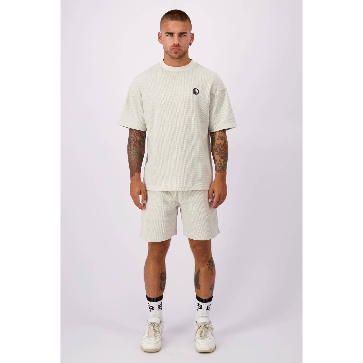BLACK BANANAS oversized T-shirt MONOGRAM met logo en textuur grijs