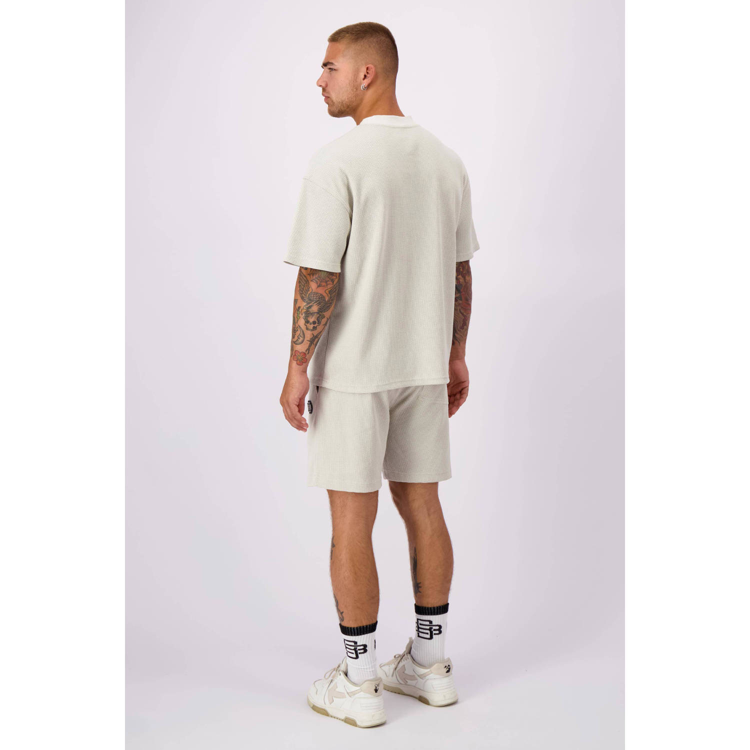 BLACK BANANAS oversized T-shirt MONOGRAM met logo en textuur grijs