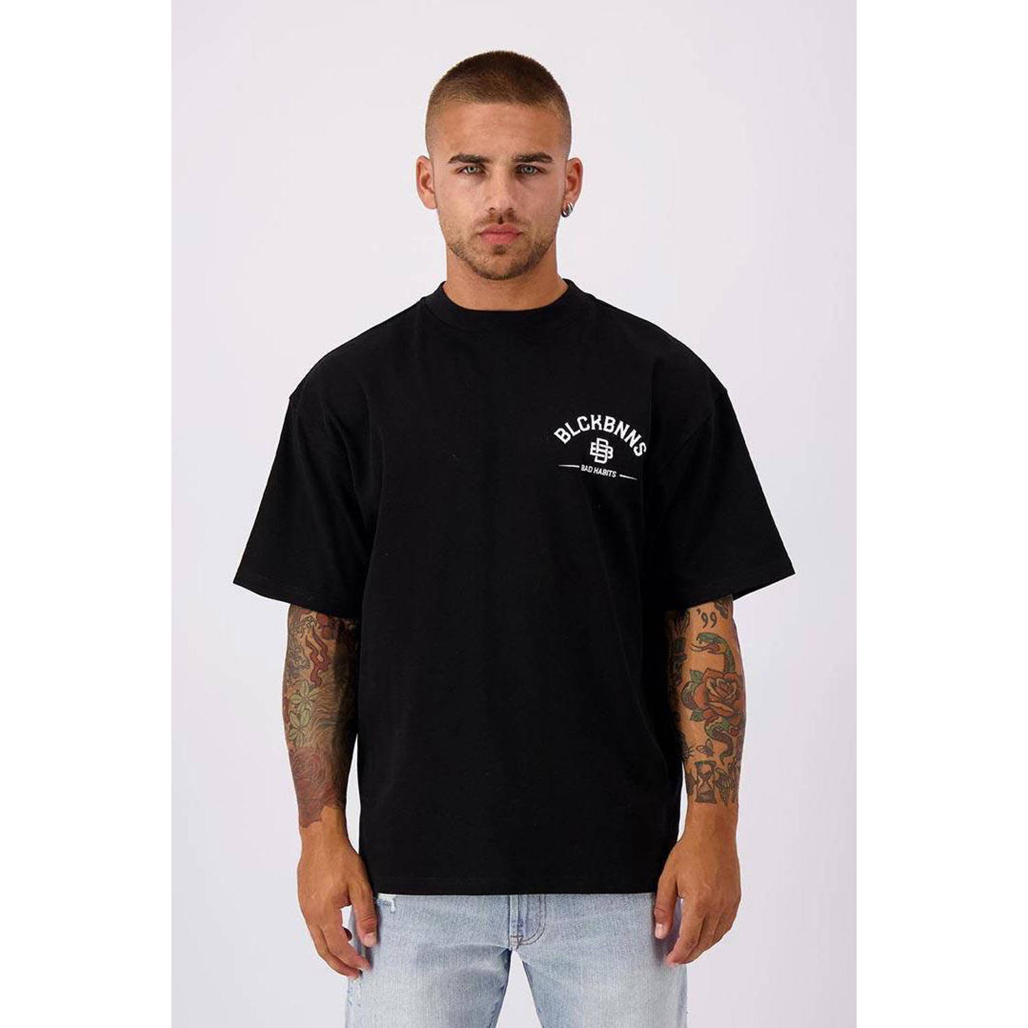 BLACK BANANAS oversized T-shirt BAD HABITS met backprint zwart