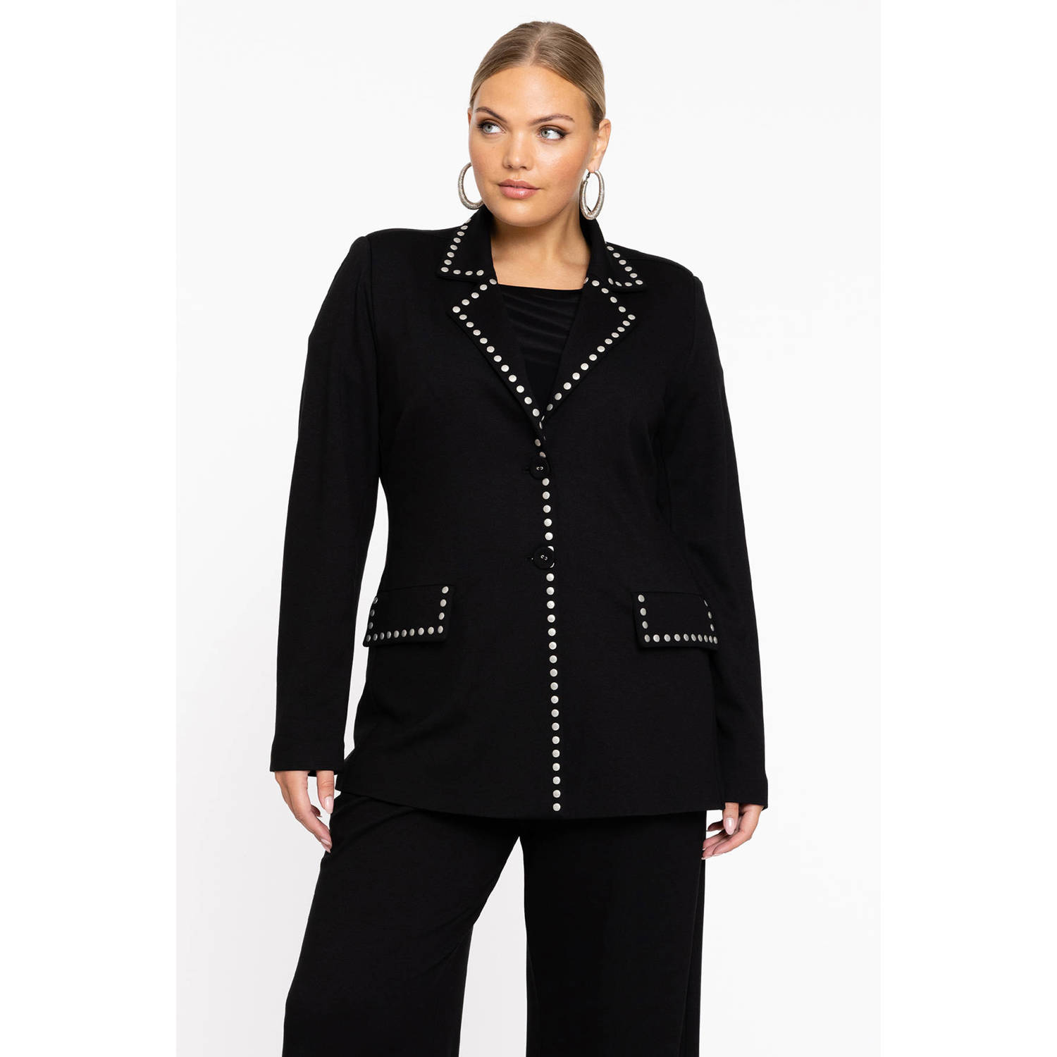 Yoek rechtvallende blazer met studs zwart