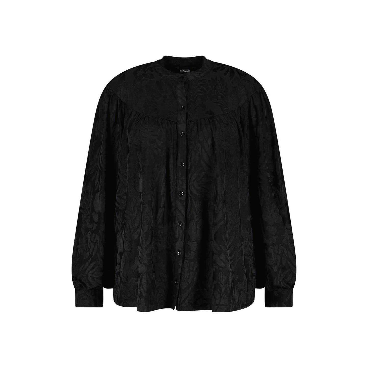 MS Mode blouse met all over print en textuur zwart