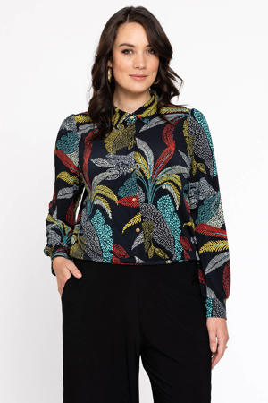 blouse DOLCE van travelstof met all over print zwart/geel/rood