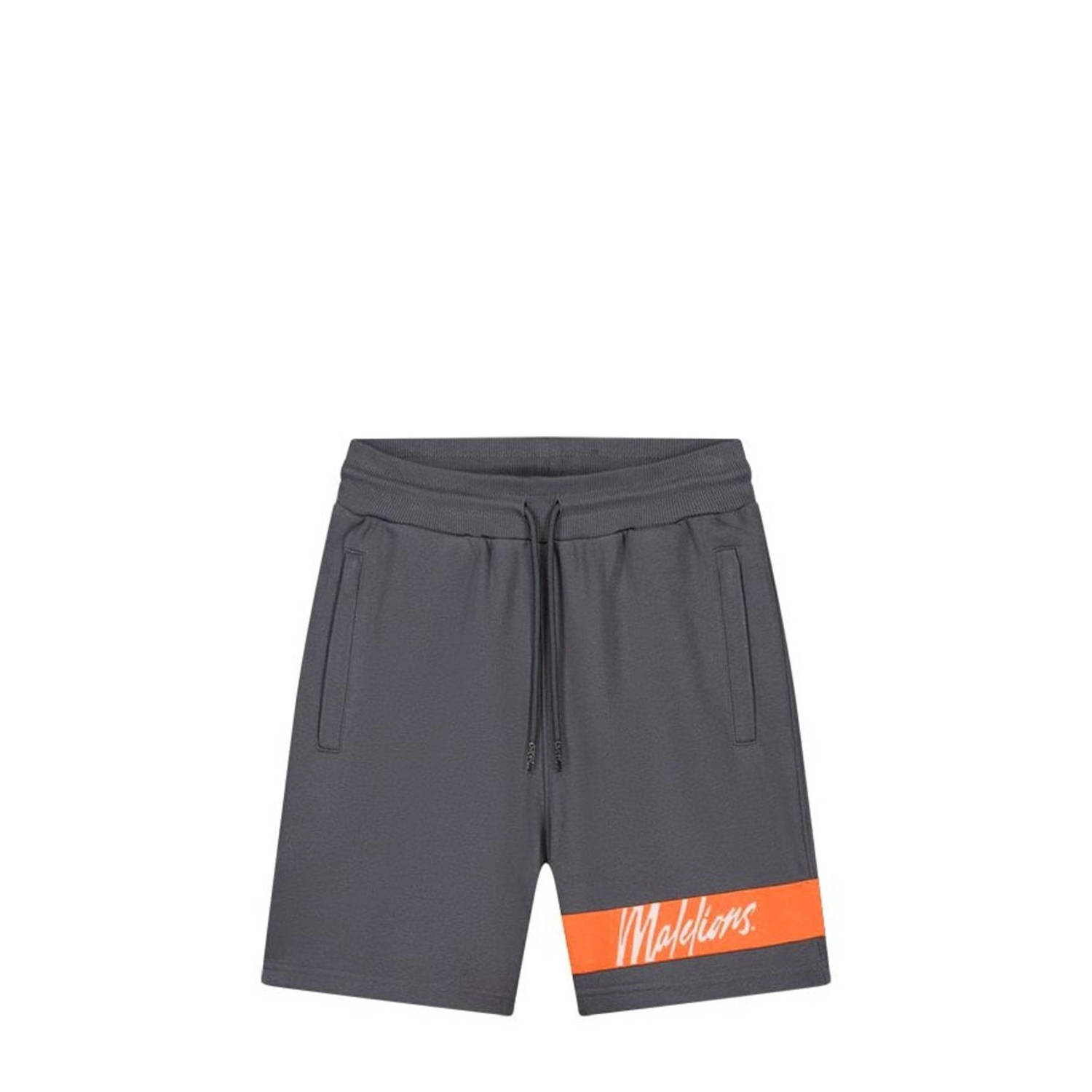 Malelions slim fit short met logo grijs