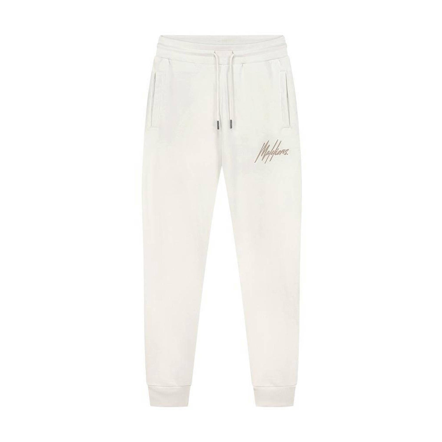 Malelions regular fit joggingbroek met logo off-white taupe