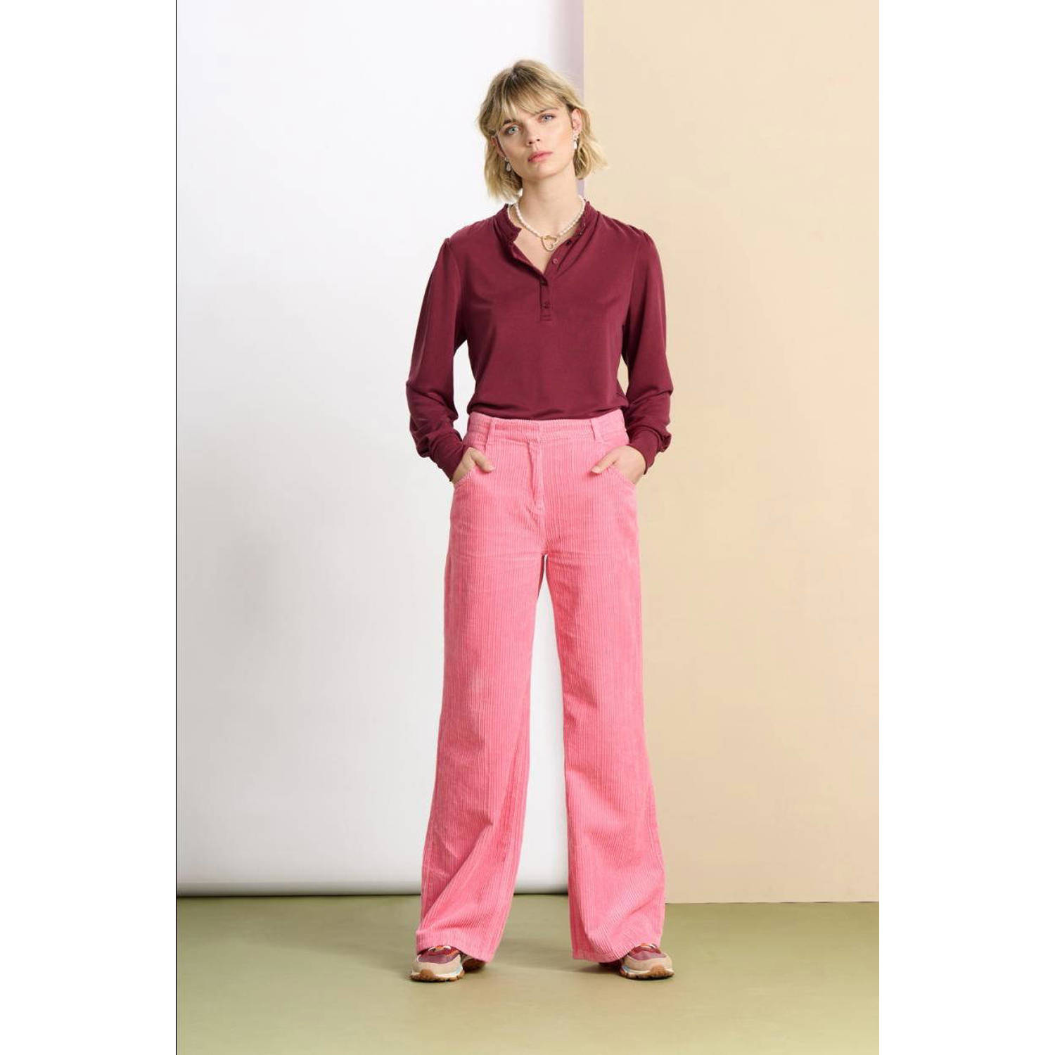 POM Amsterdam corduroy wide leg broek roze