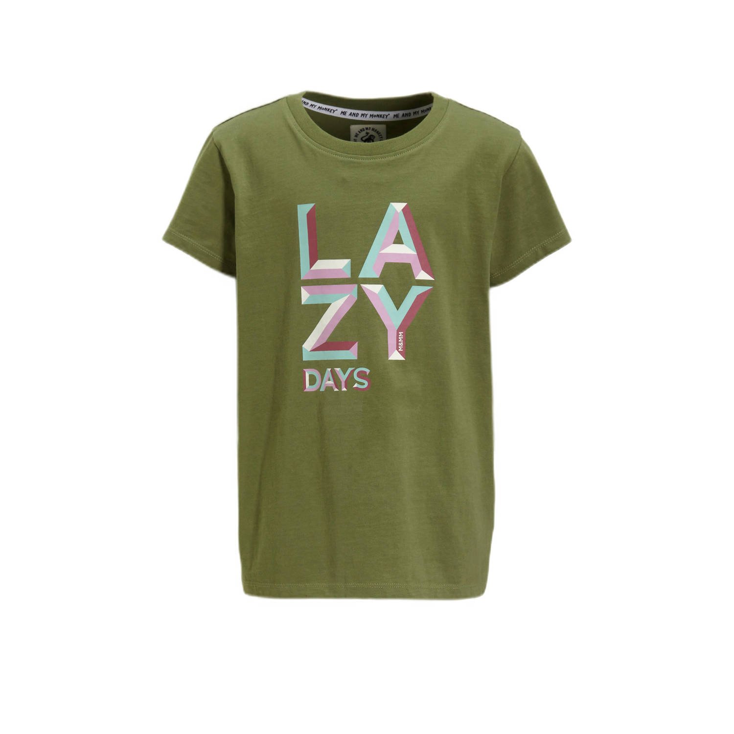 Me & My Monkey T-shirt Parille met tekstopdruk khaki