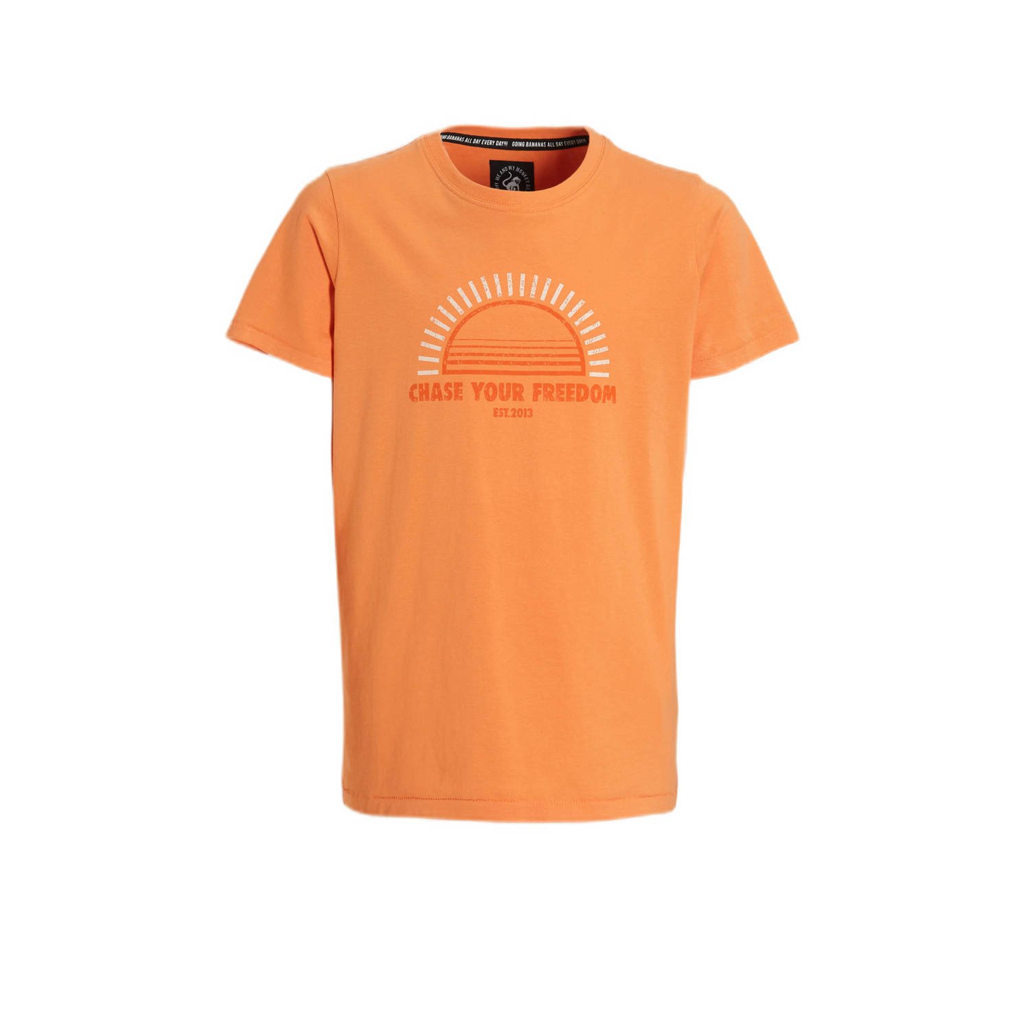 Me & My Monkey T-shirt Piter met printopdruk oranje Jongens Katoen Ronde hals 110 116