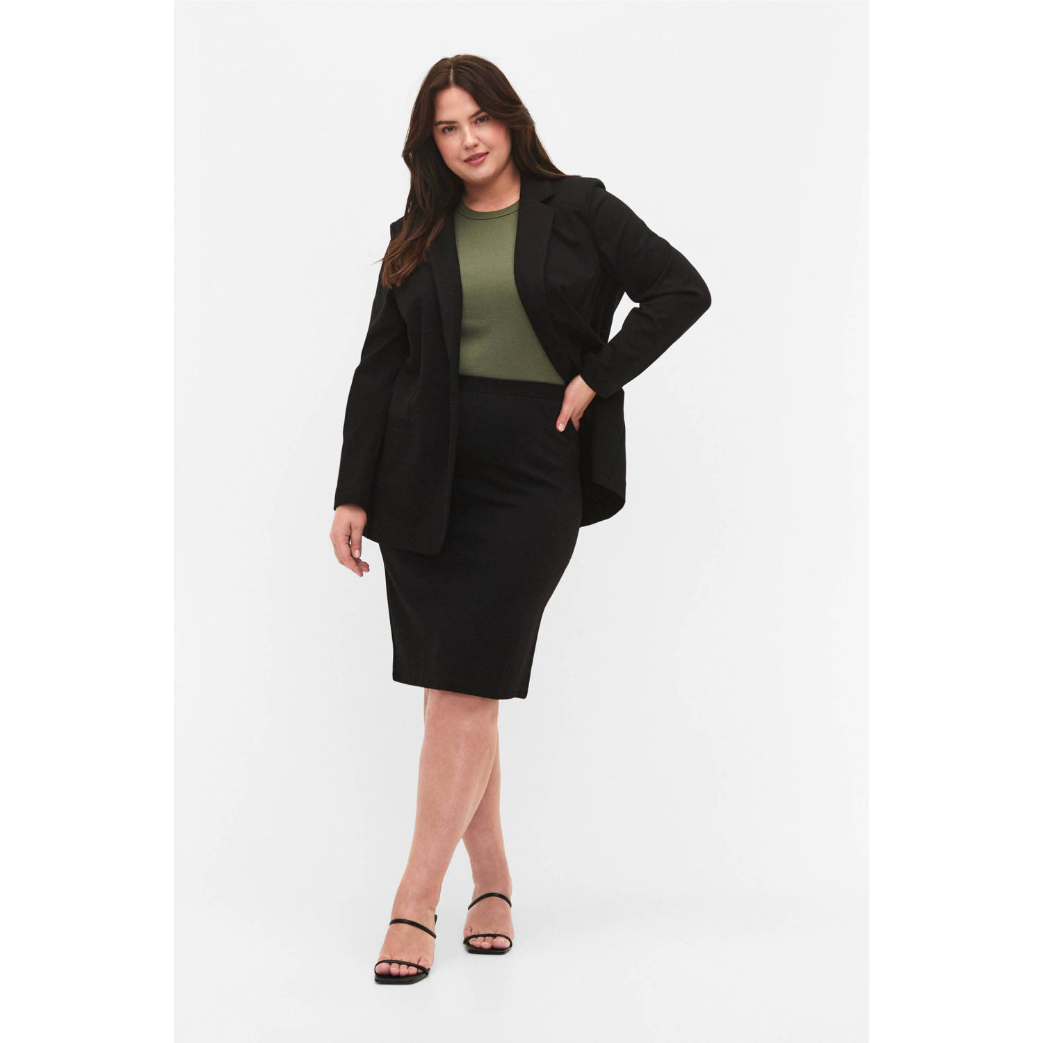 Zizzi rechtvallende blazer JMADDIE zwart