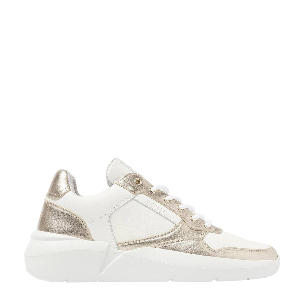 Wit en gouden meisjes Nubikk leren sneakers met veters