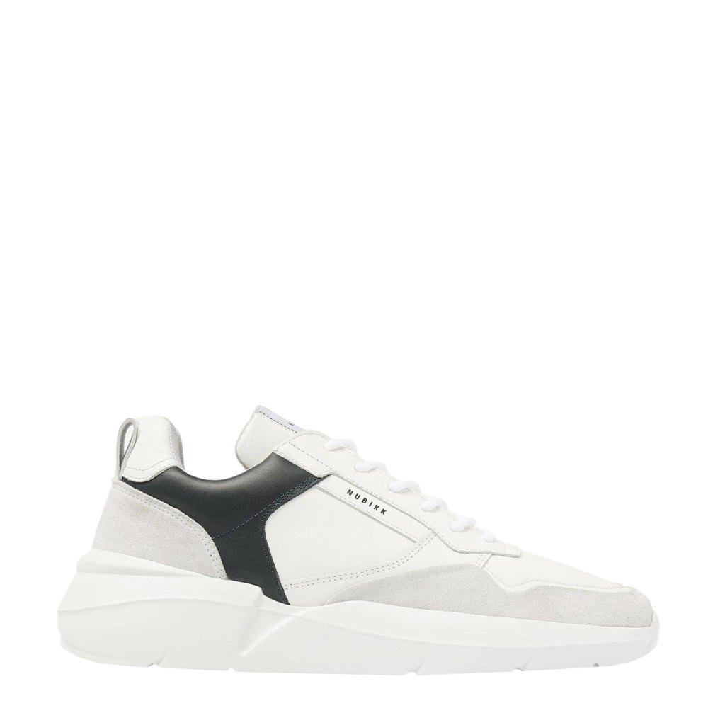 Wit en donkerblauwe jongens Nubikk leren sneakers met veters