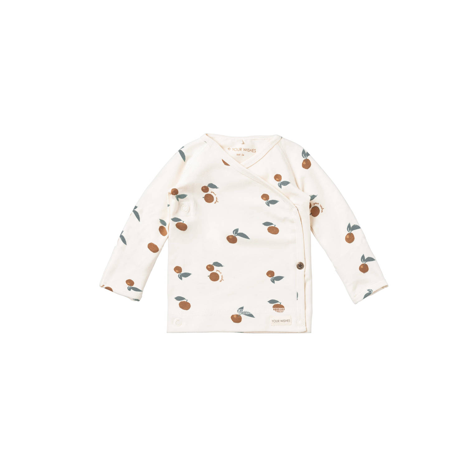 Your Wishes baby longsleeve Nash met all over print wit camel blauw Modal V-hals 50