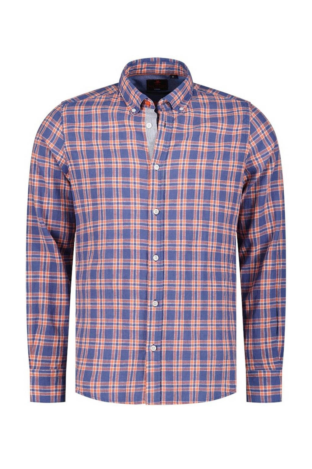 Flanellen blouse met opstroopbare mouwen in marine/kers geruit | Witt