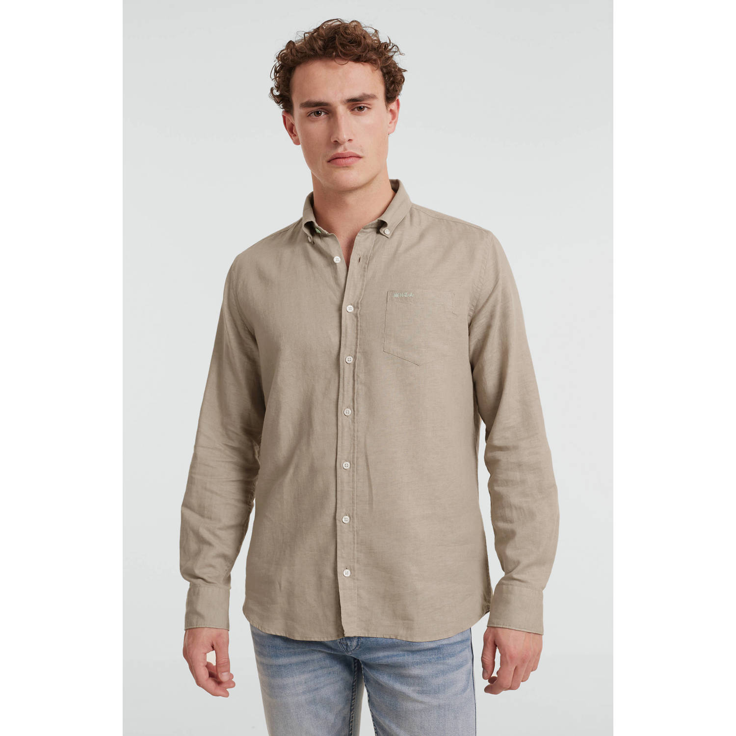 New Zealand Auckland regular fit overhemd linnen Shimmering sand