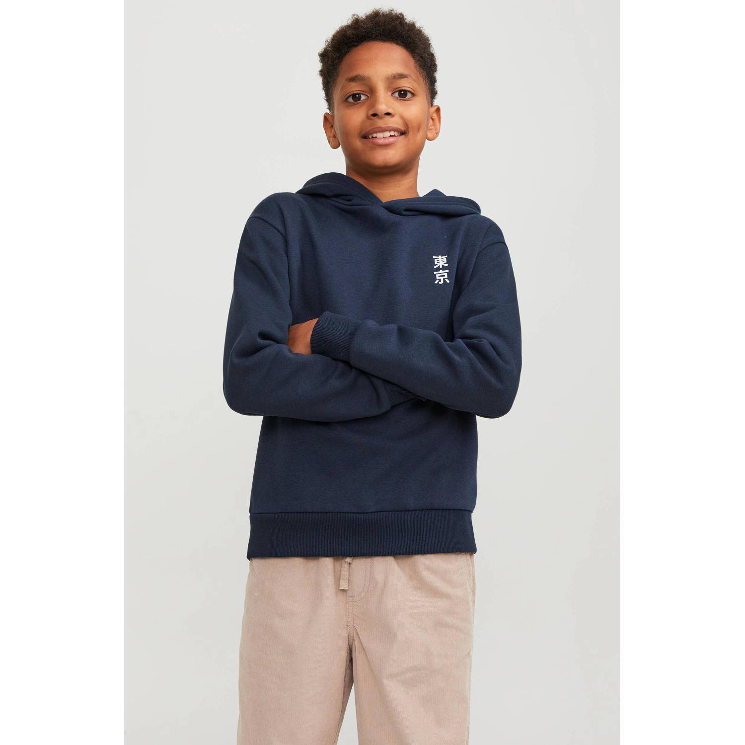 Jack & jones JUNIOR hoodie JCOTOKYO met backprint donkerblauw Sweater Backprint 128