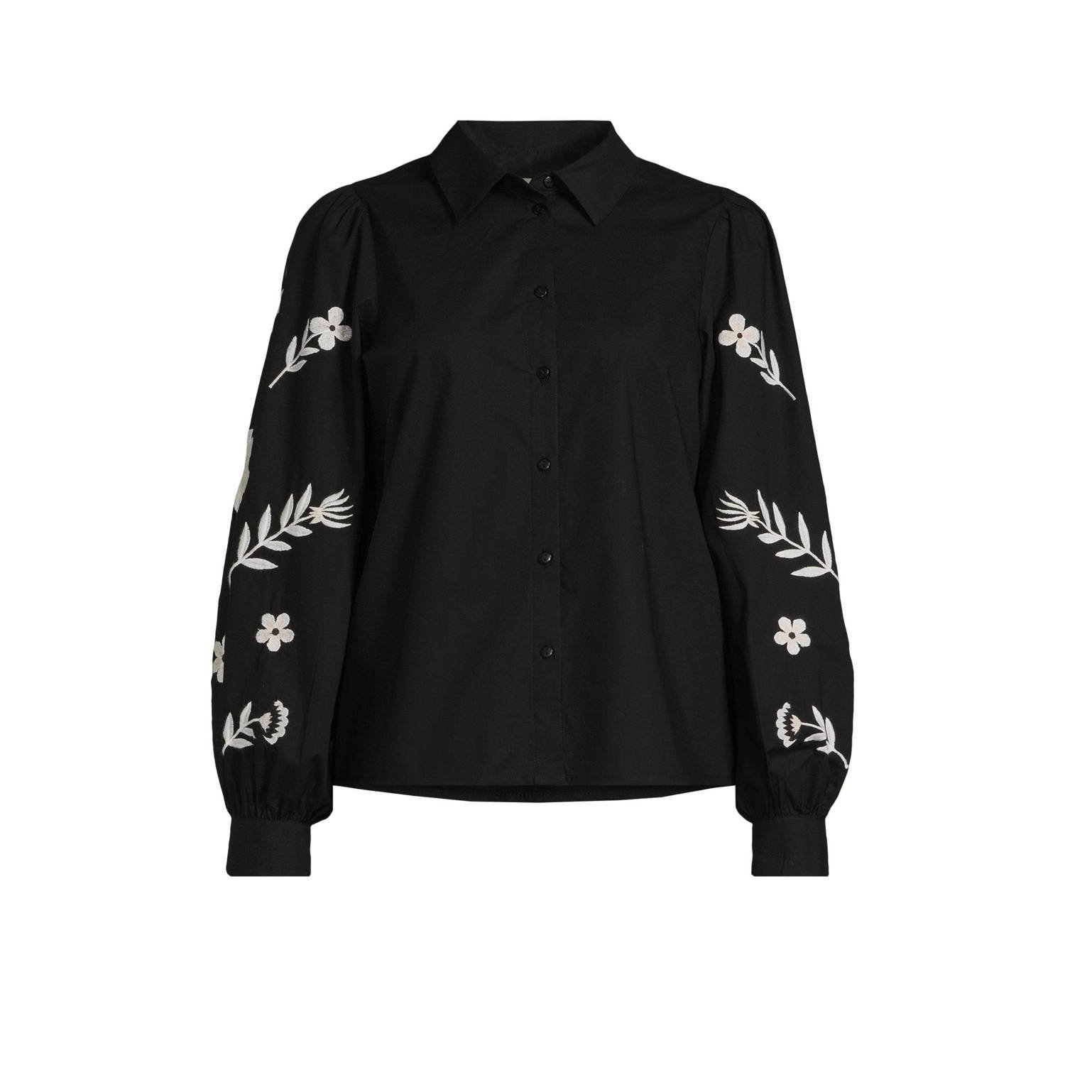 Only Lise Geborduurde Lange Mouw Shirt Black Dames