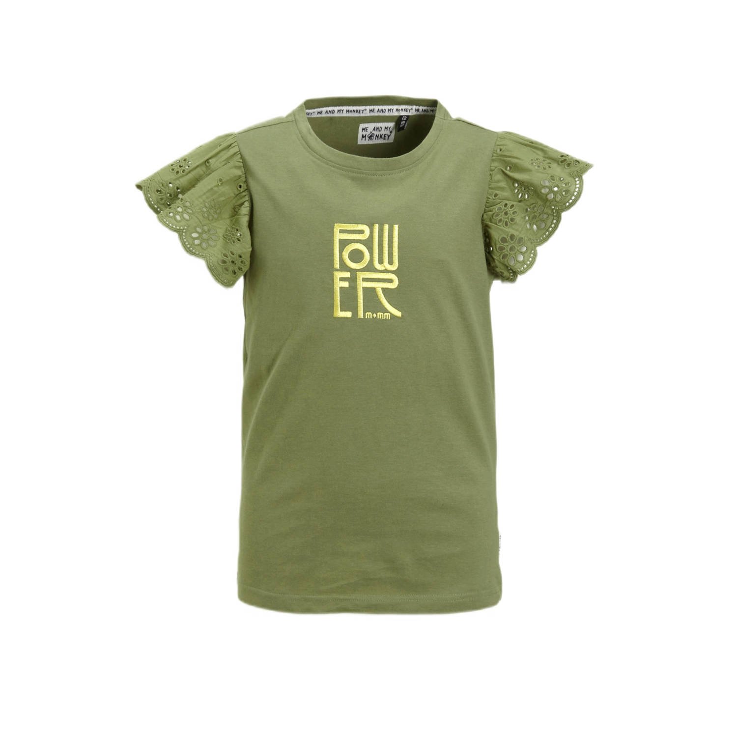 Me & My Monkey T-shirt Pietsje met tekstopdruk khaki Groen Meisjes Katoen Ronde hals 110 116