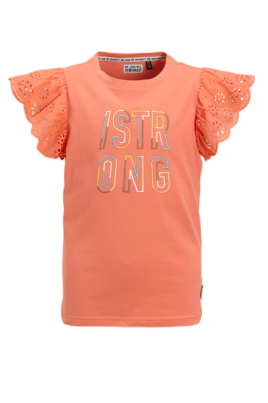 Oranje meisjes Me & My Monkey T-shirt Pietsje van katoen met tekst print, korte mouwen en ronde hals