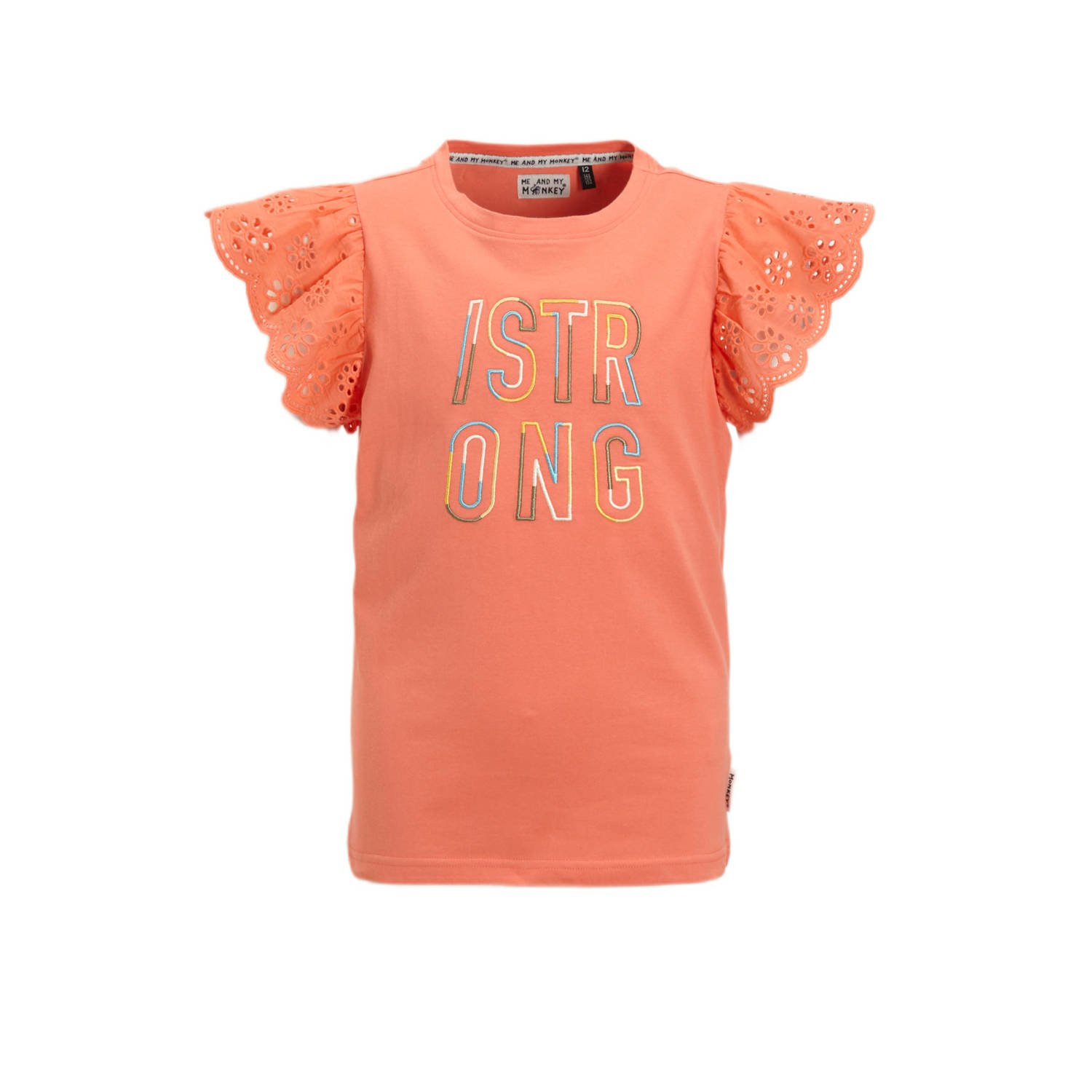 Me & My Monkey T-shirt Pietsje met tekstopdruk koraal Oranje Meisjes Katoen Ronde hals 110 116