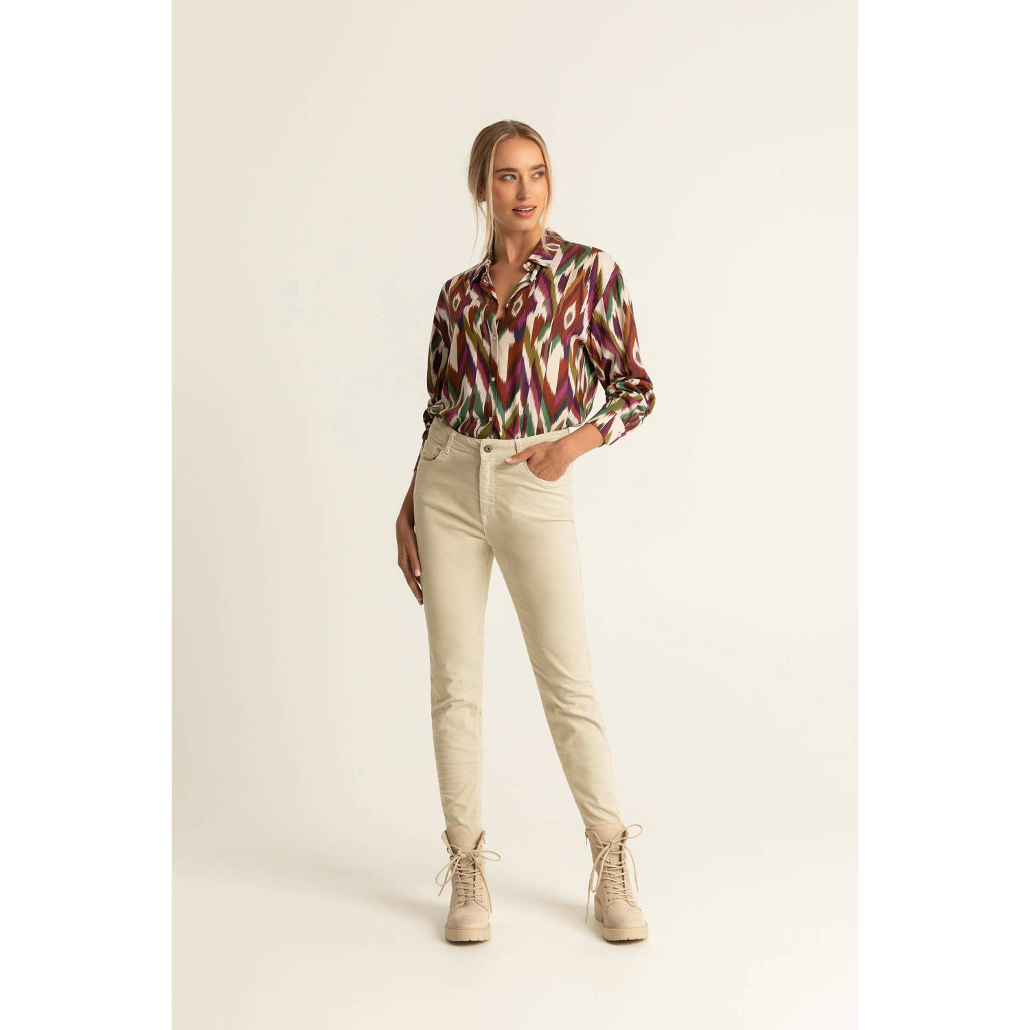 Expresso fluwelen skinny broek met textuur beige