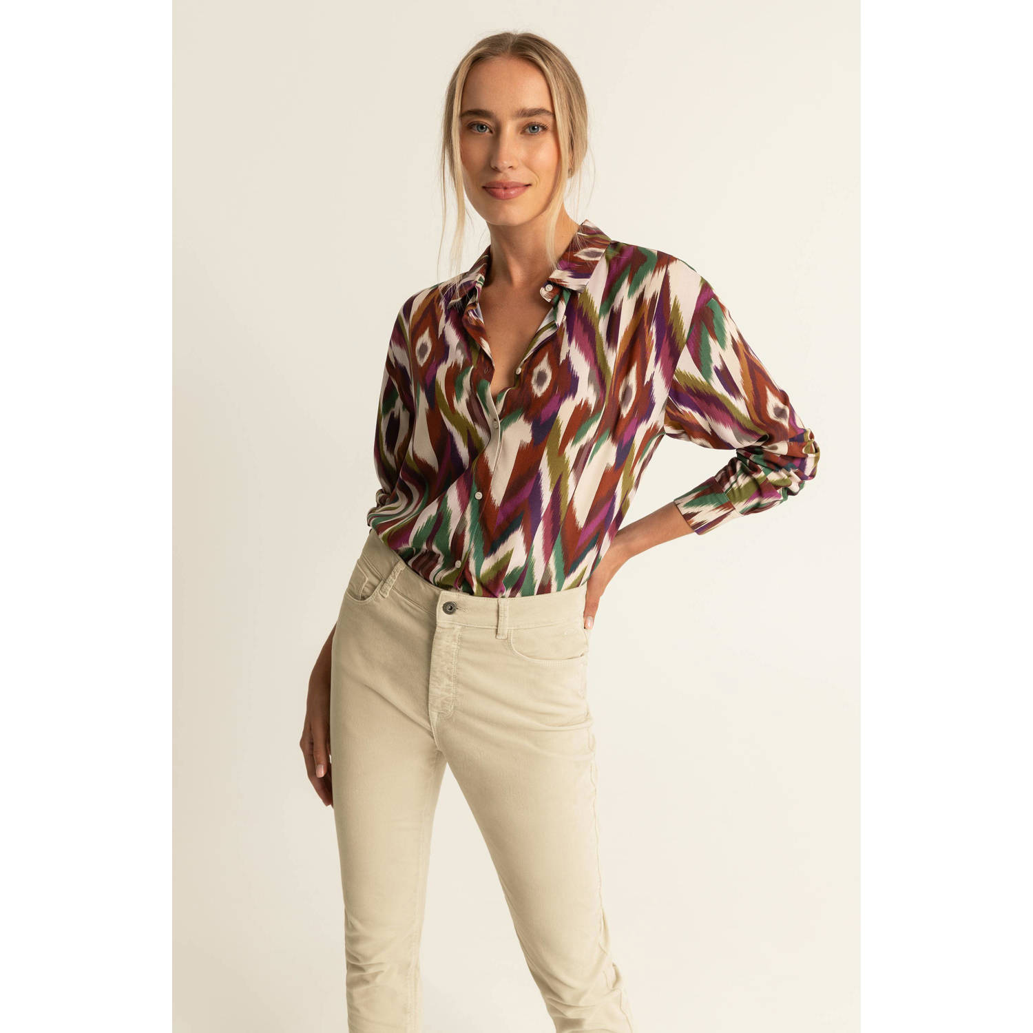 Expresso geweven blouse met all over print rood groen ecru