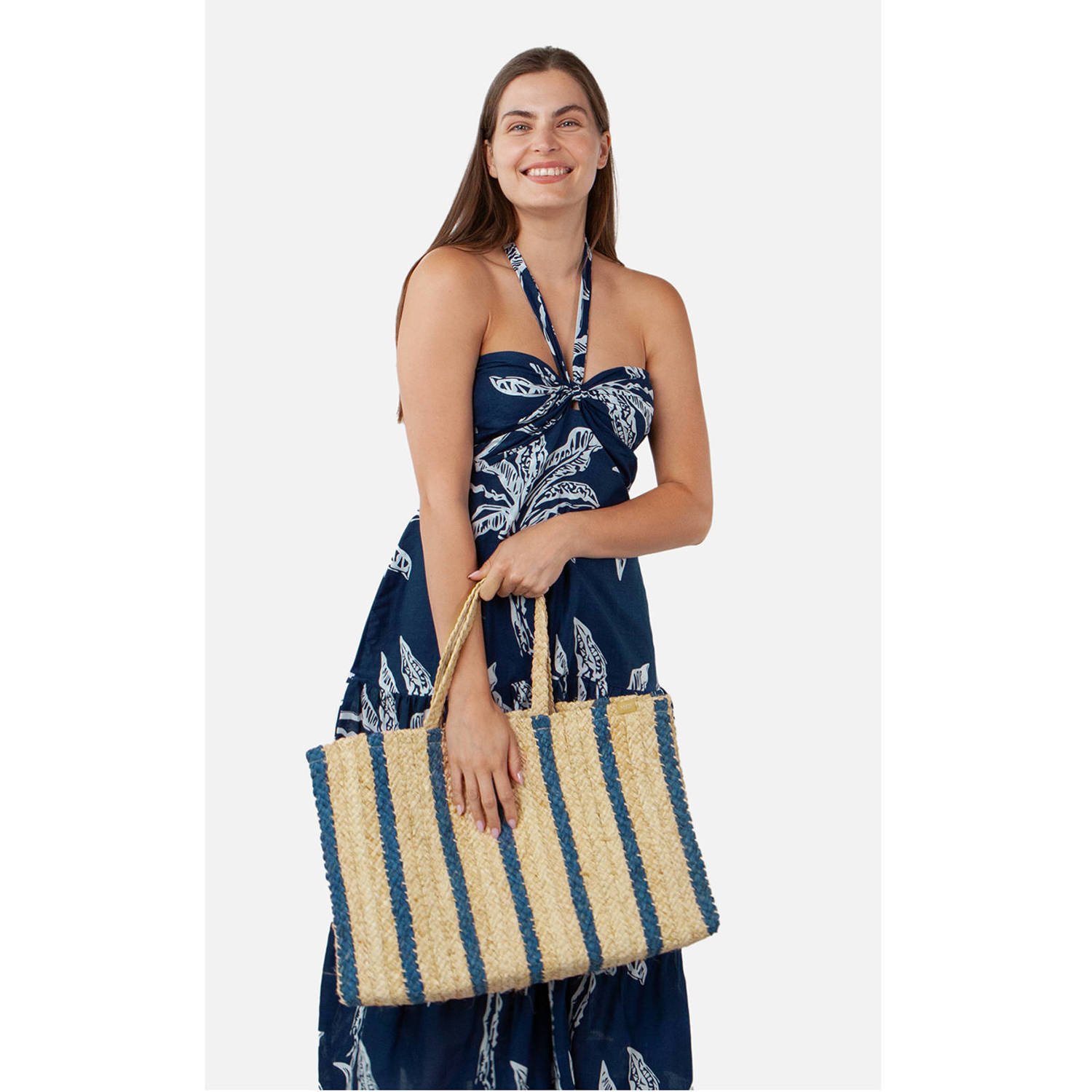 Barts raffia shopper Makemo naturel blauw