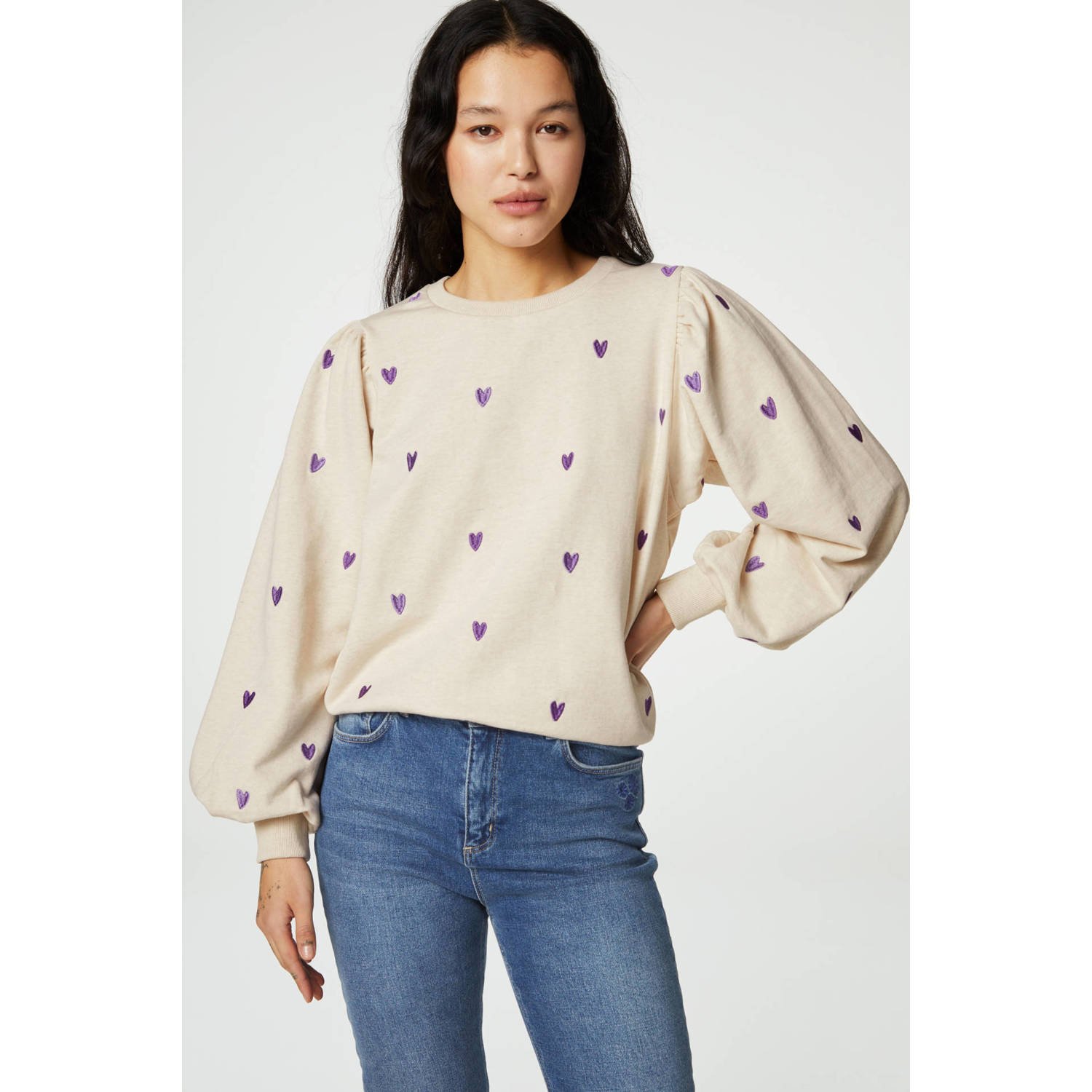 Fabienne Chapot sweater Dina van katoen ecru paars