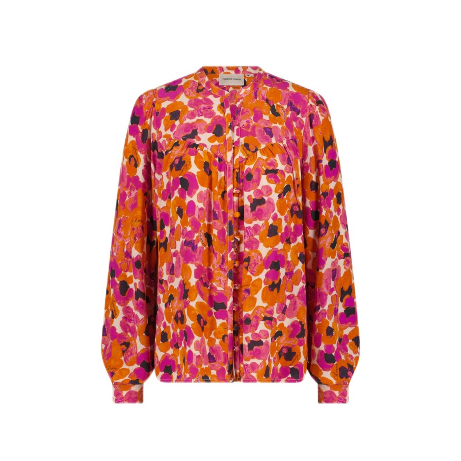 Fabienne Chapot gebloemde blouse roze oranje donkerblauw