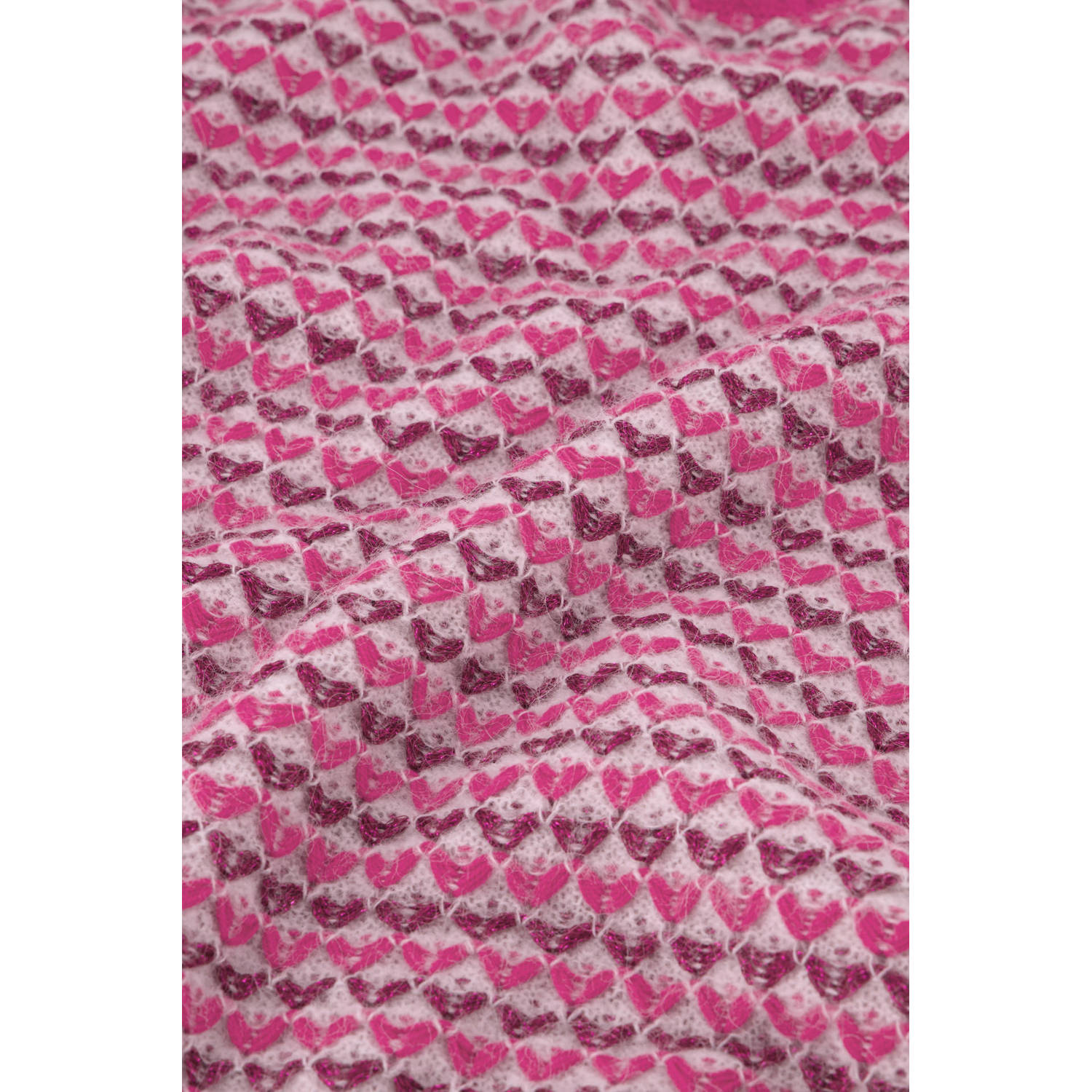 Fabienne Chapot gebreide trui Rose met wol en hartjes roze donkerroze ecru