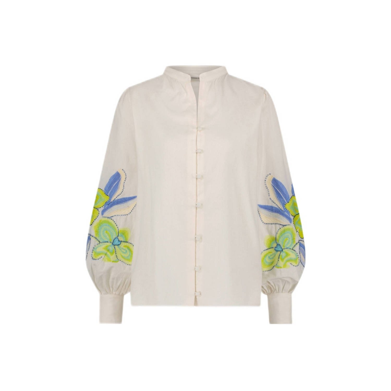 Fabienne Chapot gebloemde blouse creme blauw lime groen