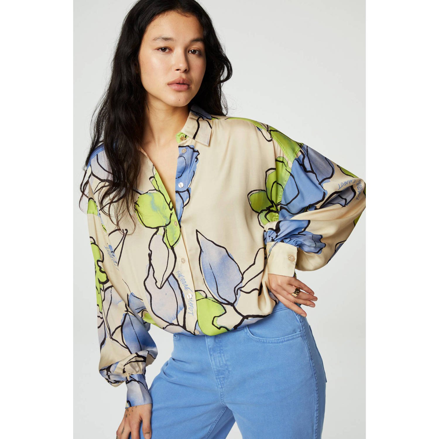 Fabienne Chapot gebloemde blouse Gabriel beige groen blauw