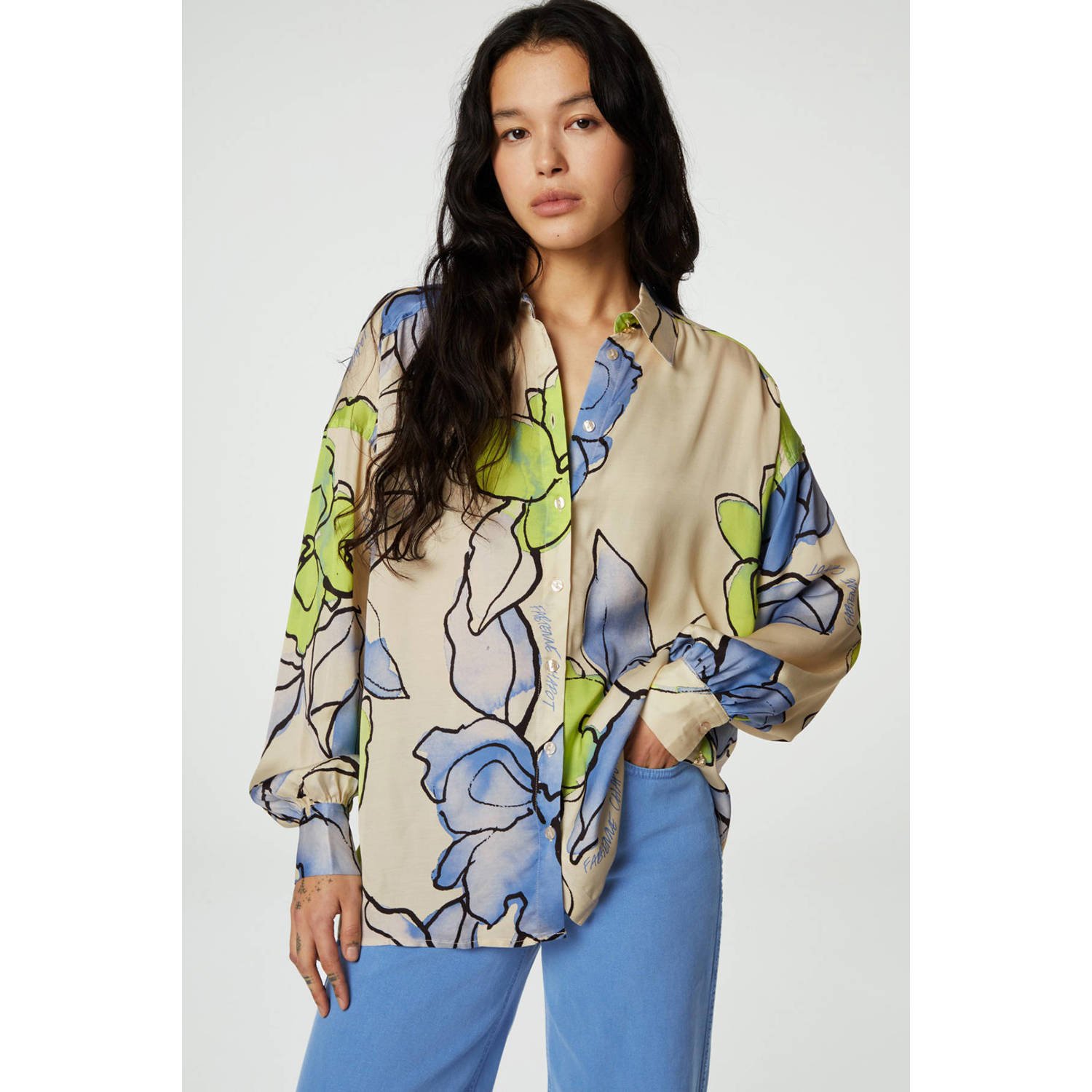 Fabienne Chapot gebloemde blouse Gabriel beige groen blauw