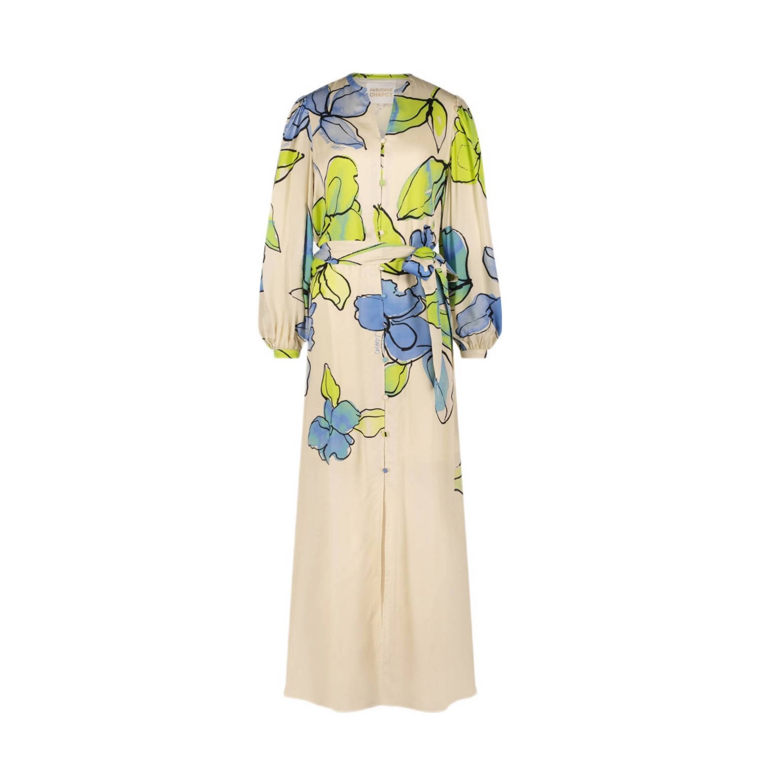 Fabienne Chapot gebloemde maxi blousejurk Erina ecru limegroen blauw