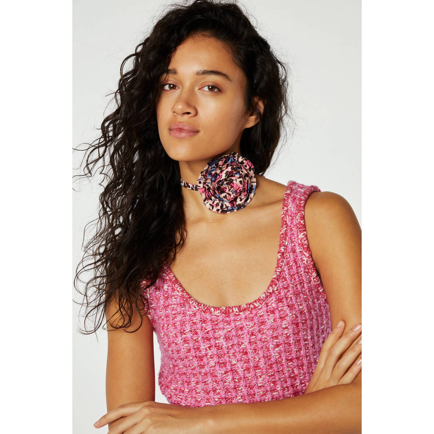 Fabienne Chapot gebreide tweed crop top Josh roze ecru donkerroze