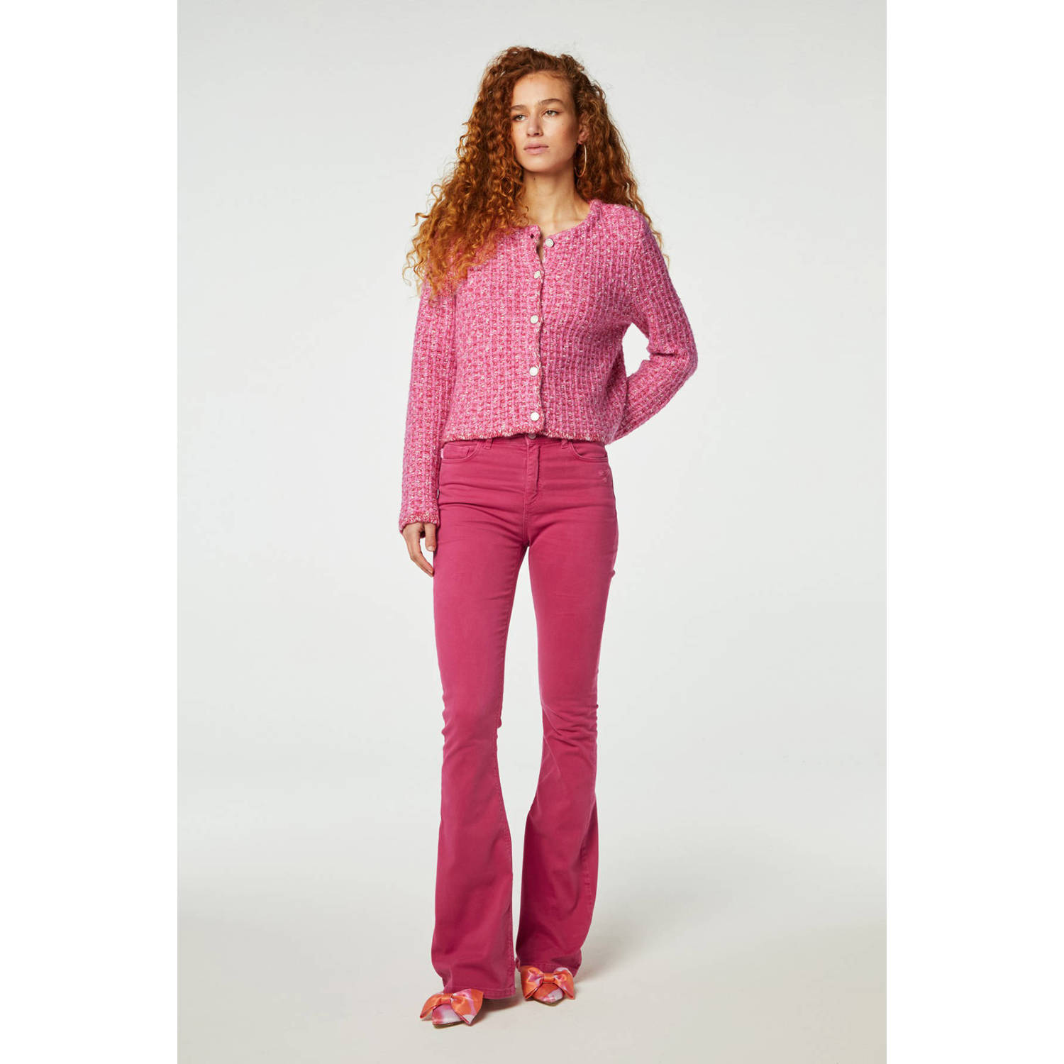 Fabienne Chapot gebreid tweed vest Josh roze ecru donkerroze